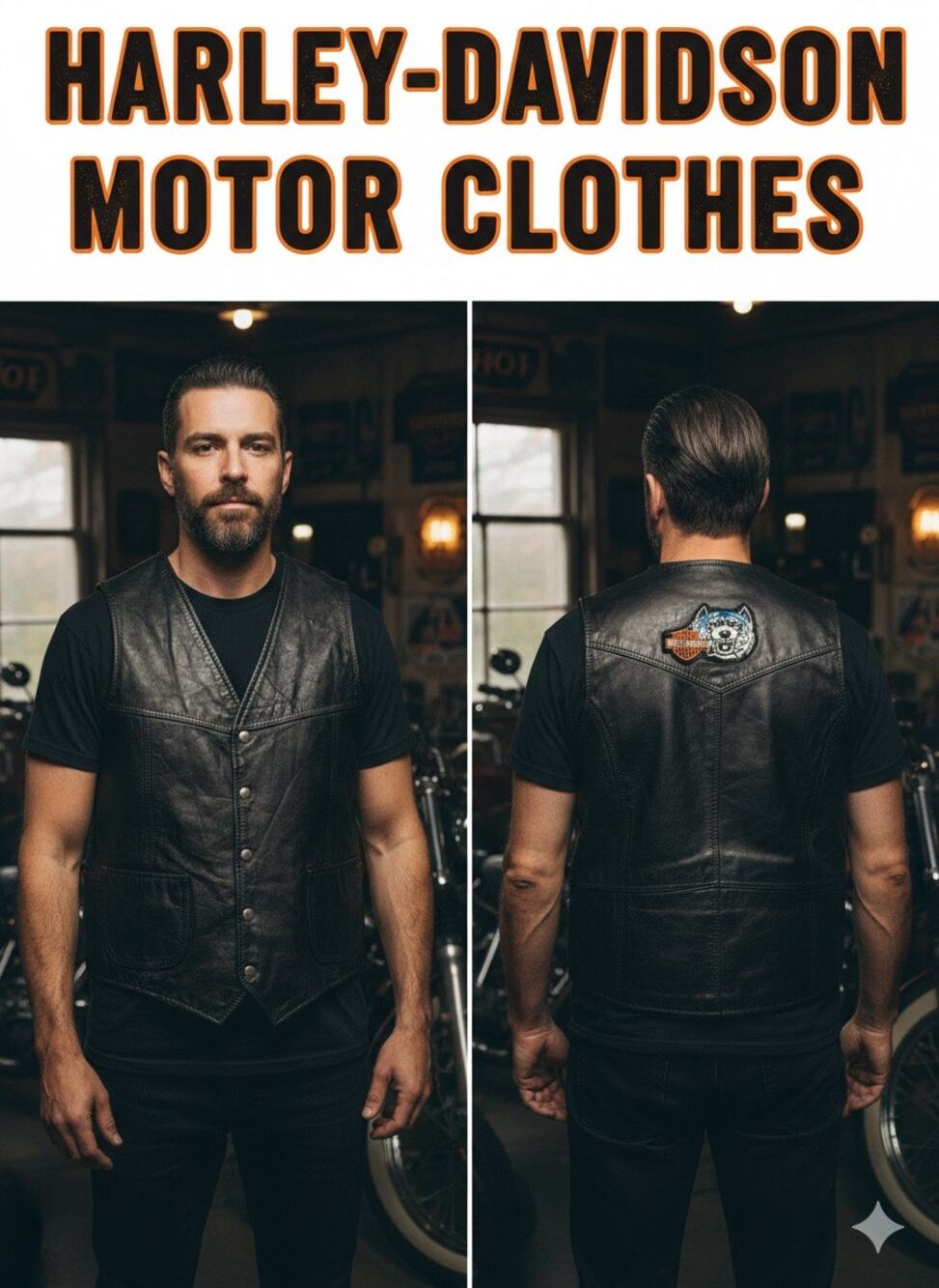 Vintage Harley-Davidson Wolf Patch Leather Vest Sz. M